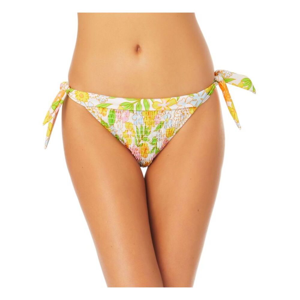 CALIFORNIA SUNSHINE Women's Yellow Side Tie Smocked Bikini Swimsuit Bottom M